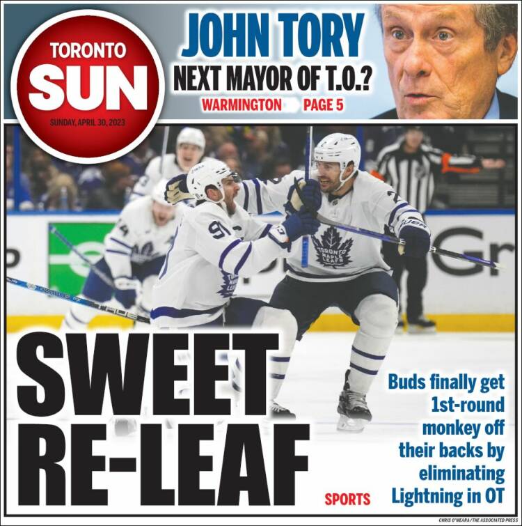 Portada de The Toronto Sun (Canadá)