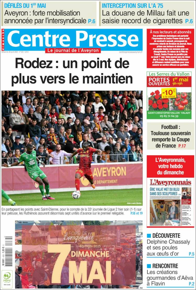 Portada de Centre Presse (Francia)