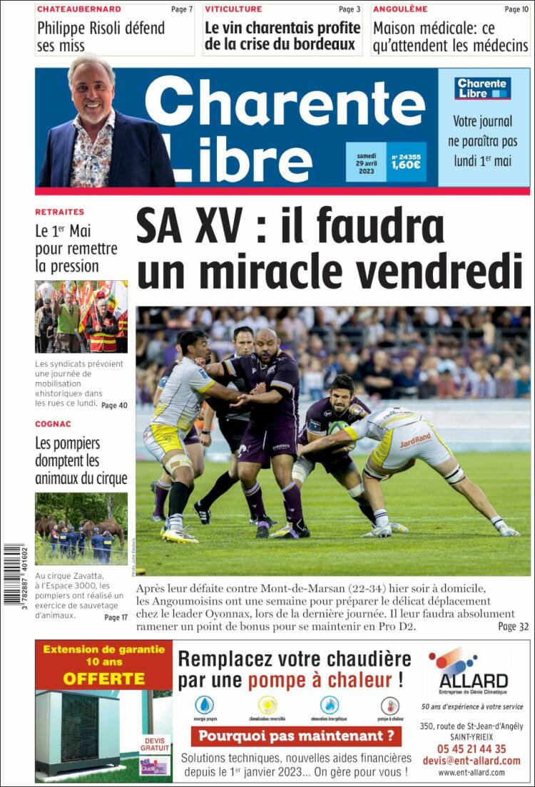 Portada de Charente Libre (Francia)