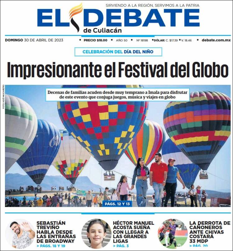 Portada de El Debate de Culiacán (M&eacute;xico)