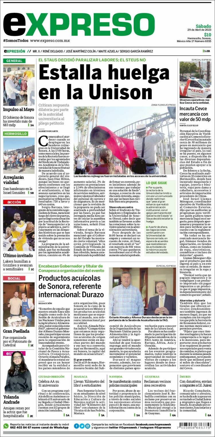 Portada de Expreso (M&eacute;xico)