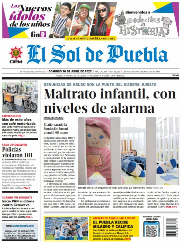 Portada de El Sol de Puebla (M&eacute;xico)