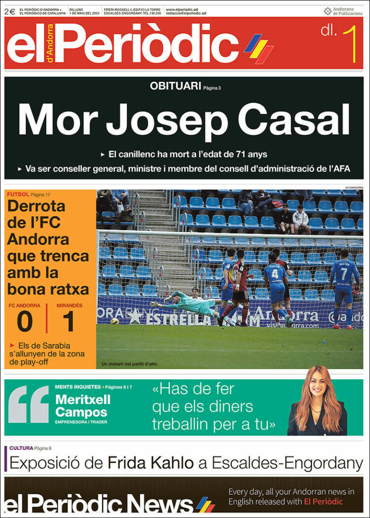 Portada de El Periòdic d'Andorra (Andorra)