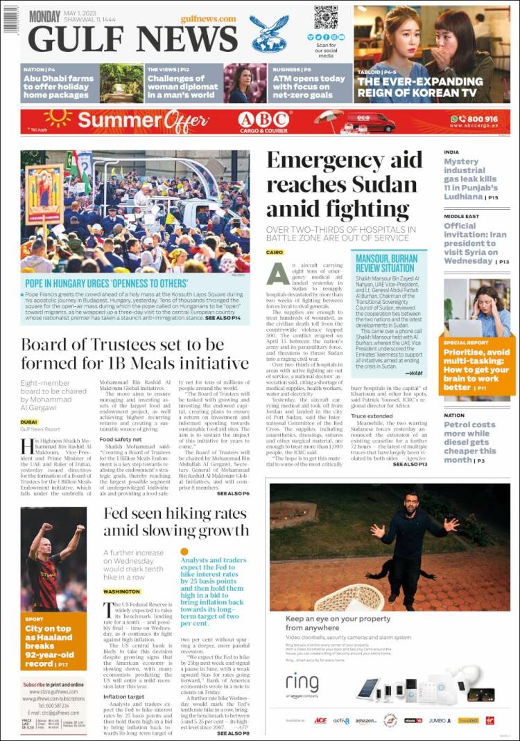 Portada de Gulf News (Asia-Pacífico)