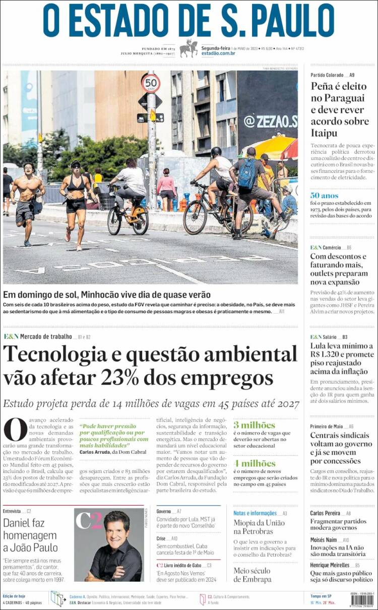 Portada de O Estado de São Paulo (Brasil)