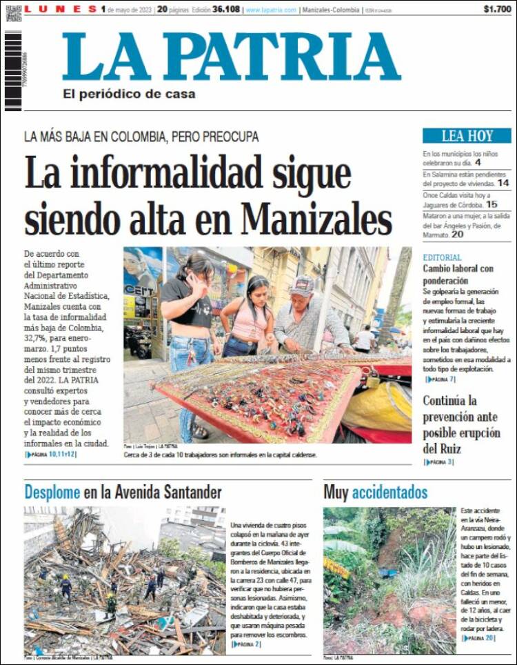 Portada de La Patria (Colombia)