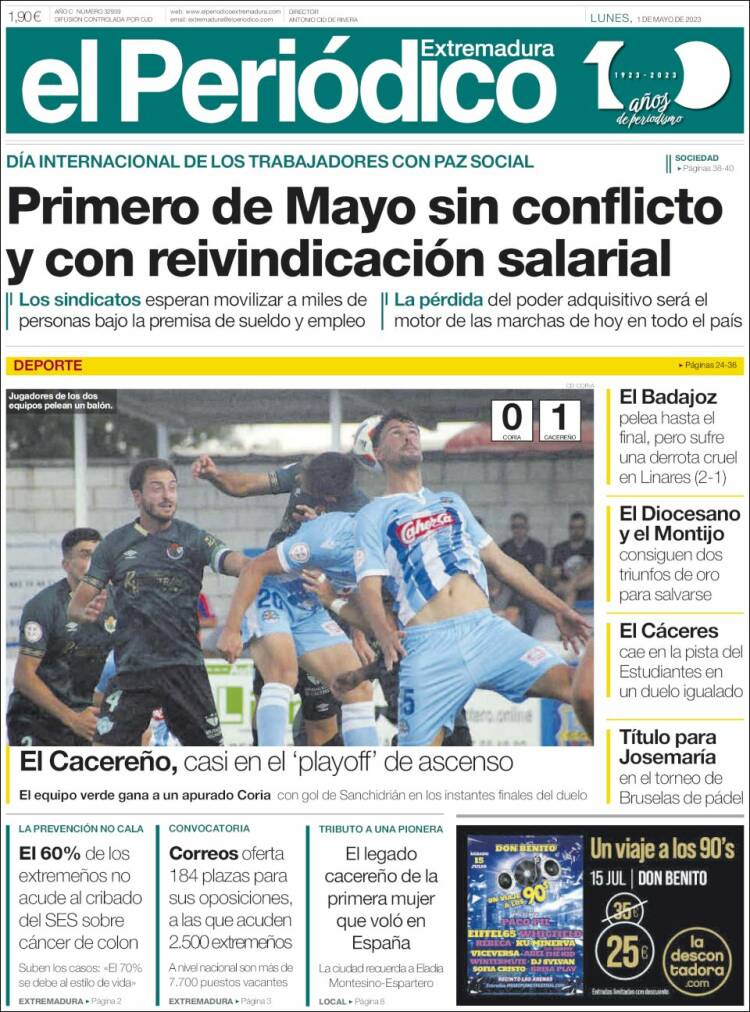 Portada de El Periódico de Extremadura (España)