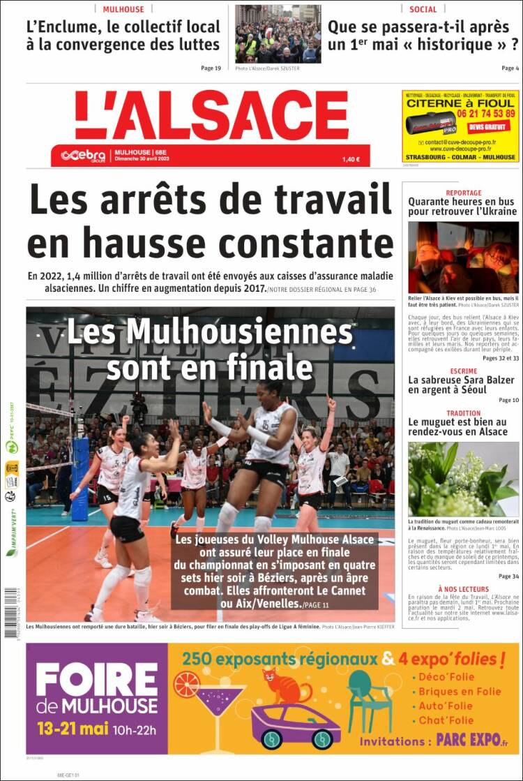 Portada de Journal L'Alsace (Francia)