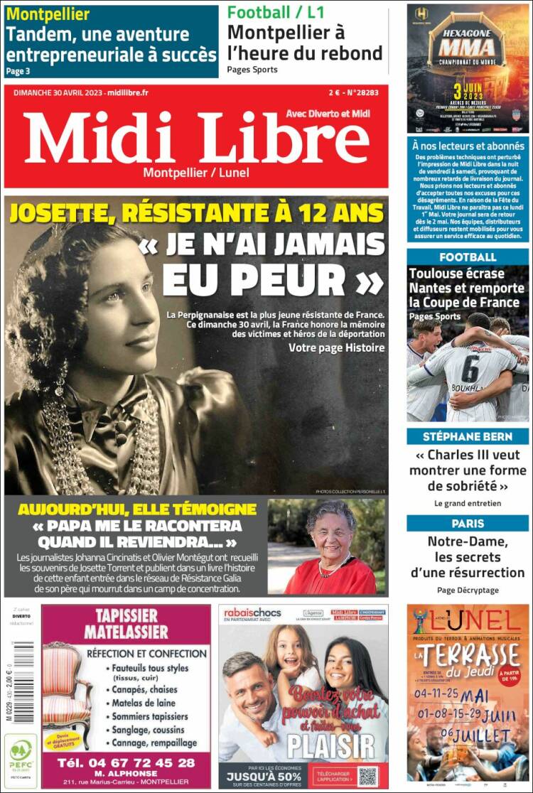 Portada de Midi Libre (Francia)