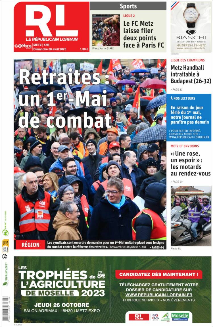 Portada de Le Republicain Lorrain (Francia)