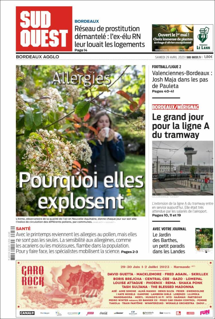 Portada de Sud Ouest (Francia)