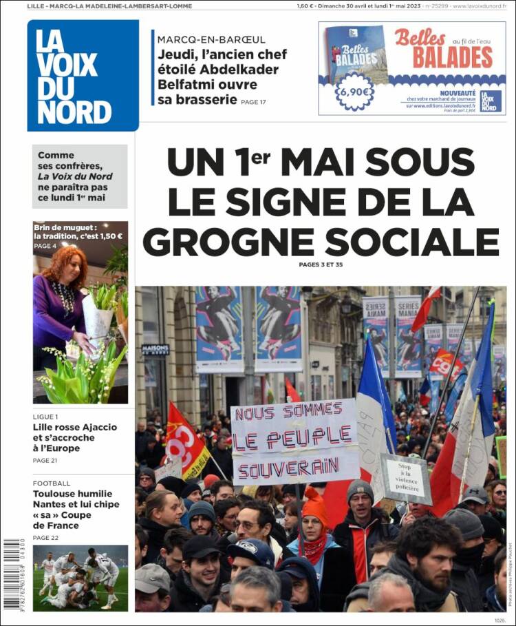 Portada de La Voix du Nord (Francia)