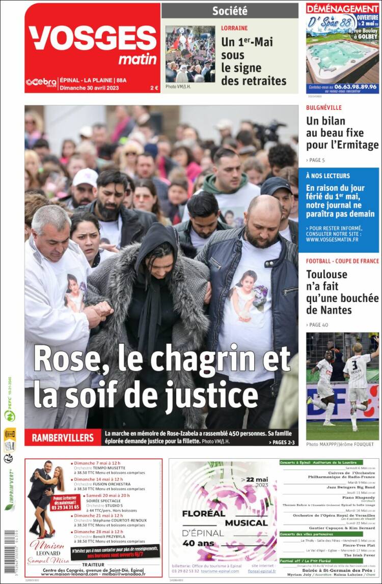 Portada de Vosges Matin (Francia)