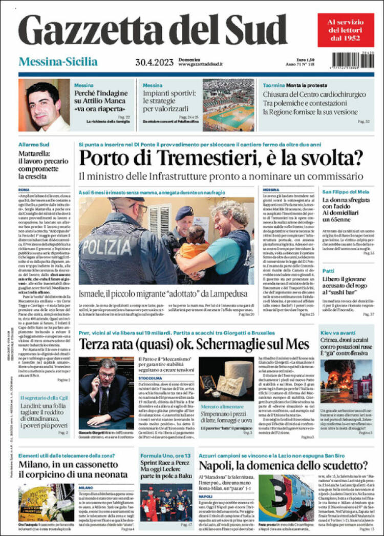 Portada de Gazzetta del Sud (Italia)