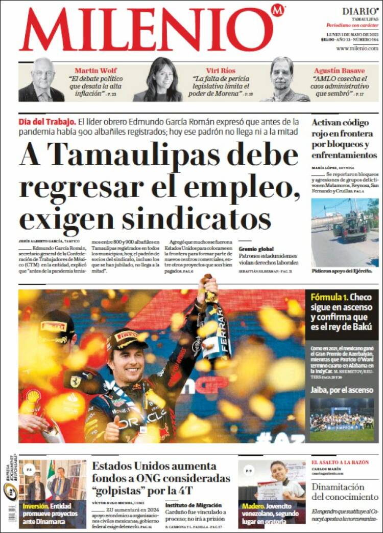 Portada de Milenio - Tamaulipas (M&eacute;xico)
