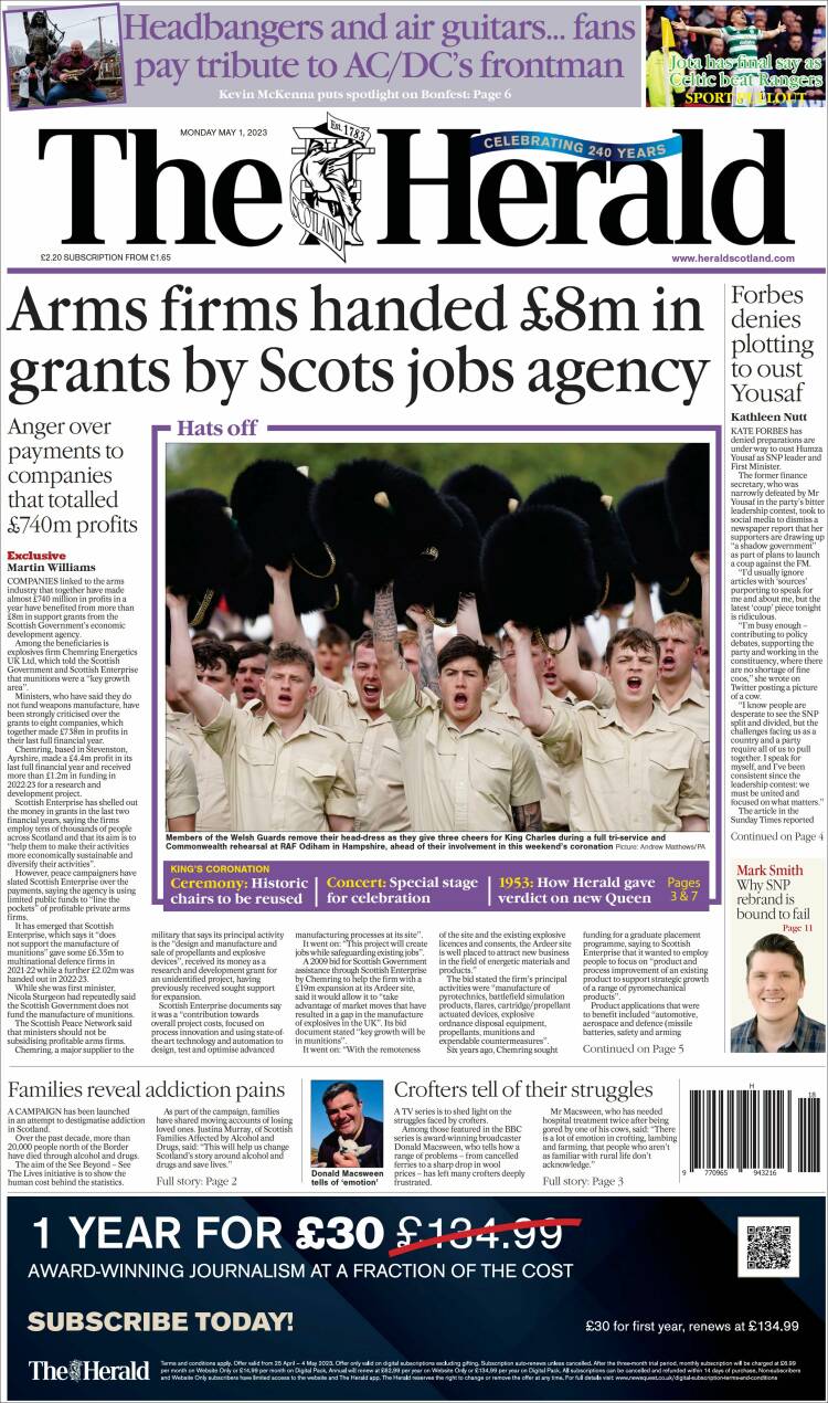 Portada de The Herald (Reino Unido)