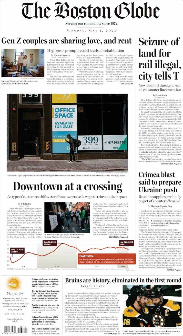 Portada de Boston Globe (USA)