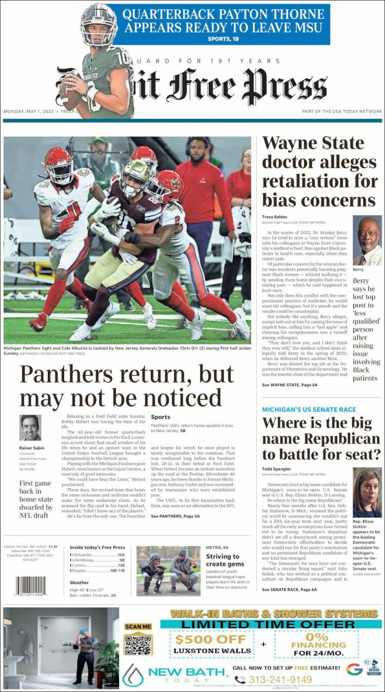 Portada de Detroit Free Press (USA)