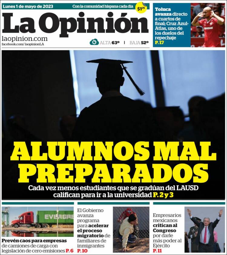 Portada de La Opinión (USA)