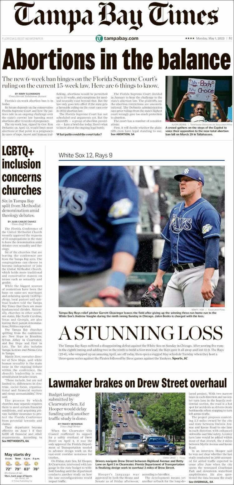 Portada de Tampa Bay Times (USA)