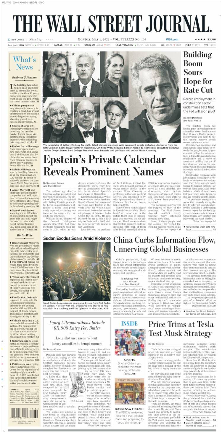 Portada de Wall Street Journal (USA)