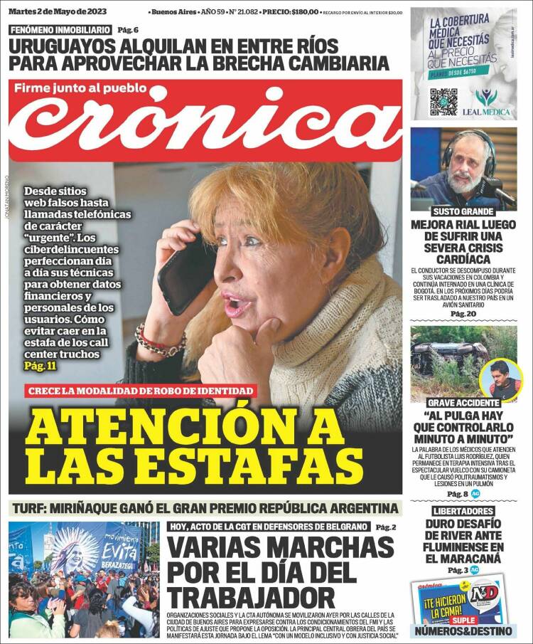 Portada de Crónica (Argentina)