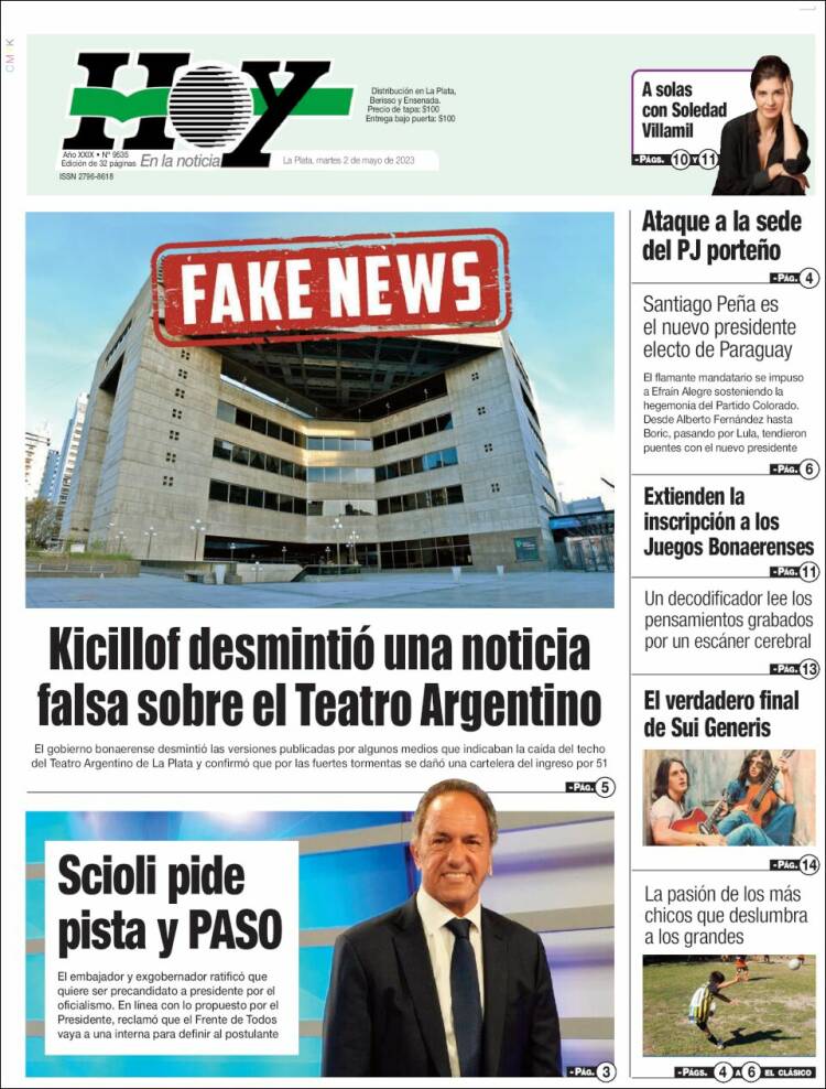 Portada de Diario Hoy (Argentina)