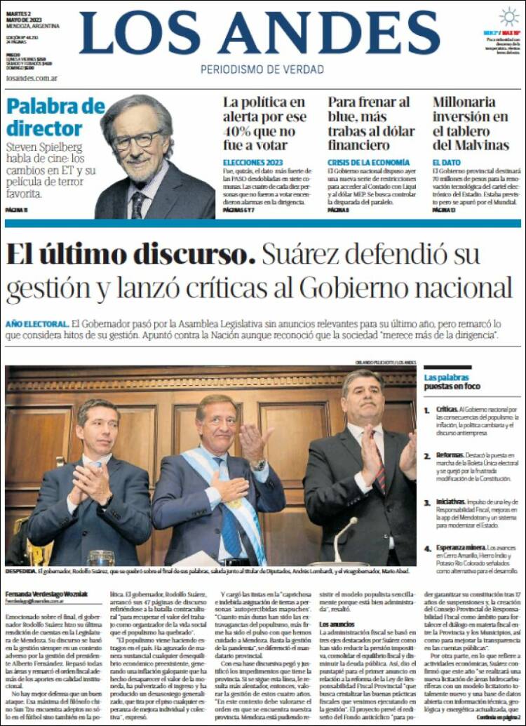Portada de Los Andes - Mendoza (Argentina)