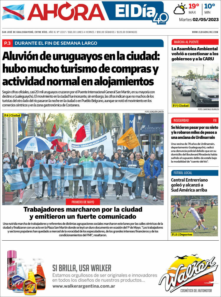 Portada de El Día de Gualeguaychú (Argentina)