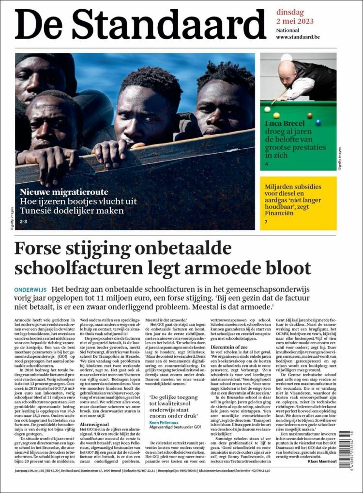 Portada de De Standaard (B&eacute;lgica)