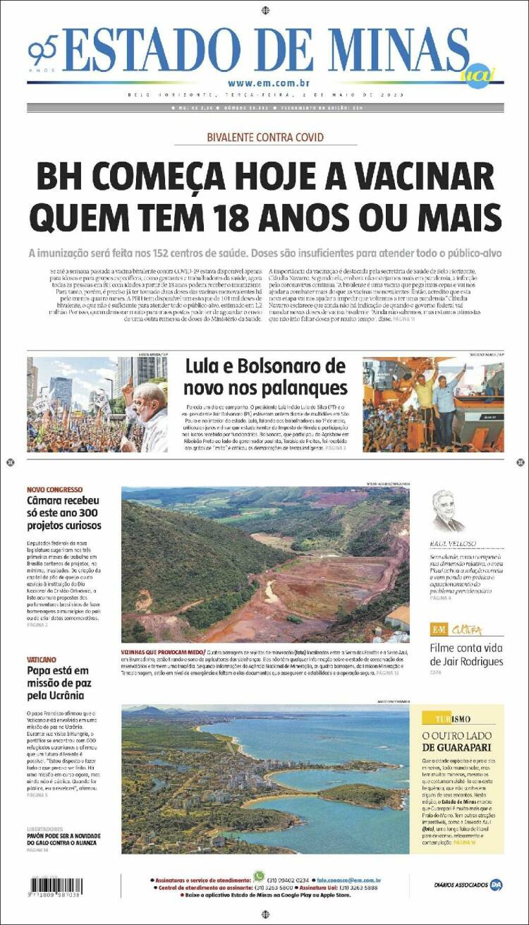 Portada de Jornal Estado de Minas (Brasil)