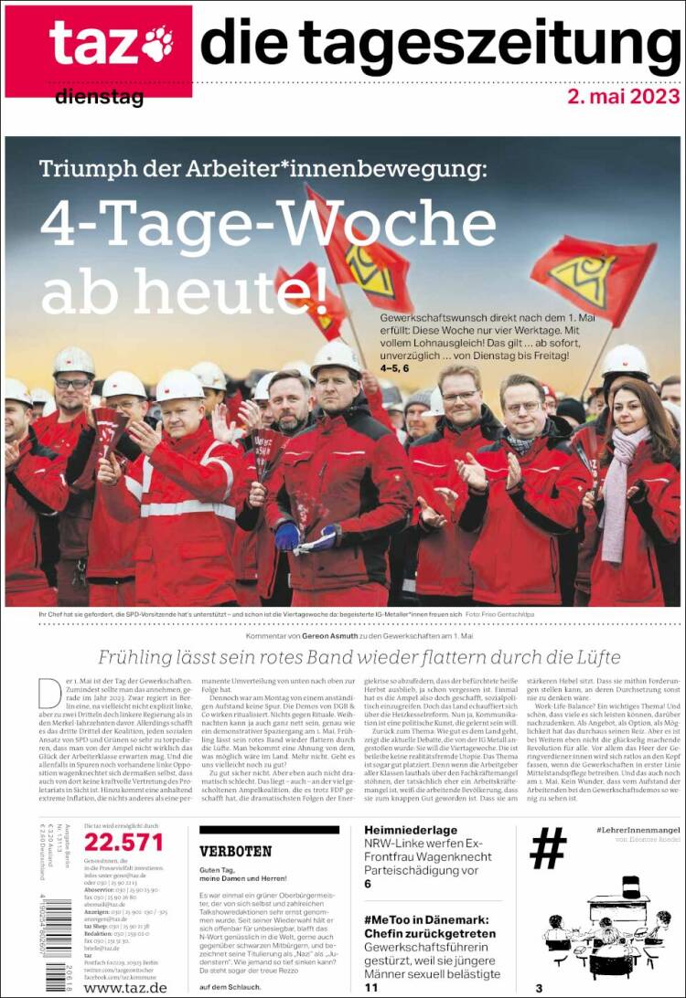 Portada de Die Tageszeitung (Alemania)