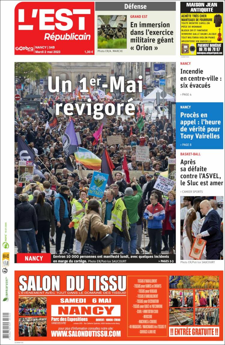 Portada de L'Est Republicain (Francia)