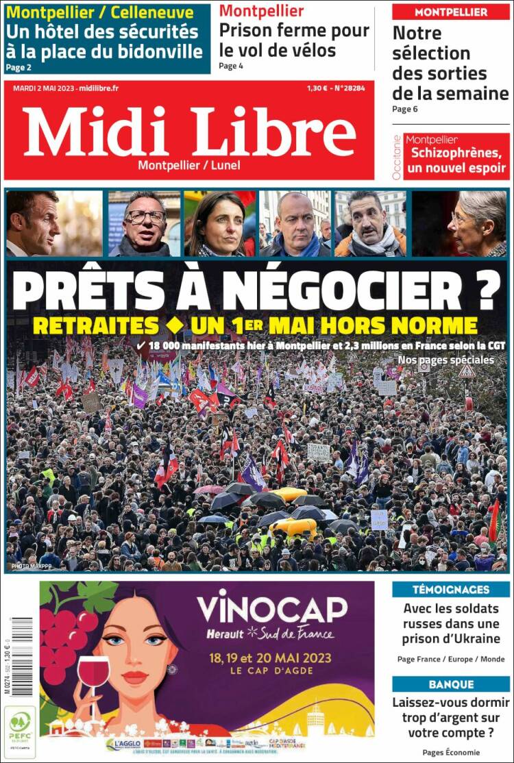 Portada de Midi Libre (Francia)
