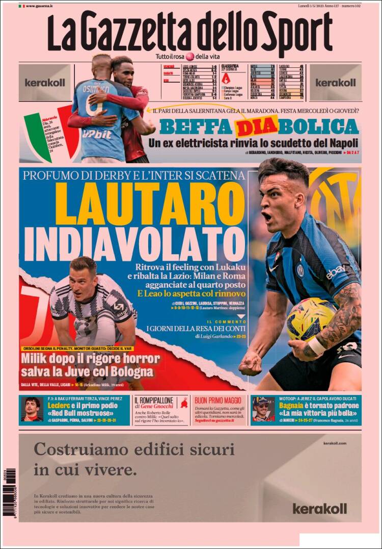 Portada de La Gazzetta dello Sport (Italia)