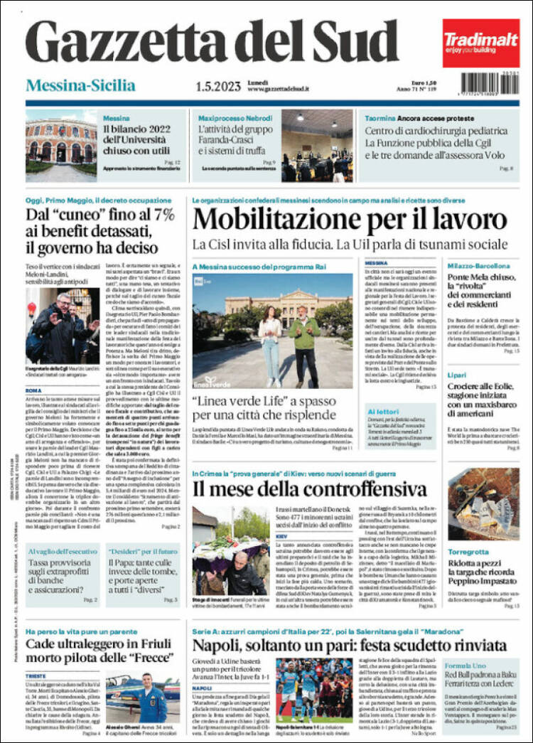 Portada de Gazzetta del Sud (Italia)