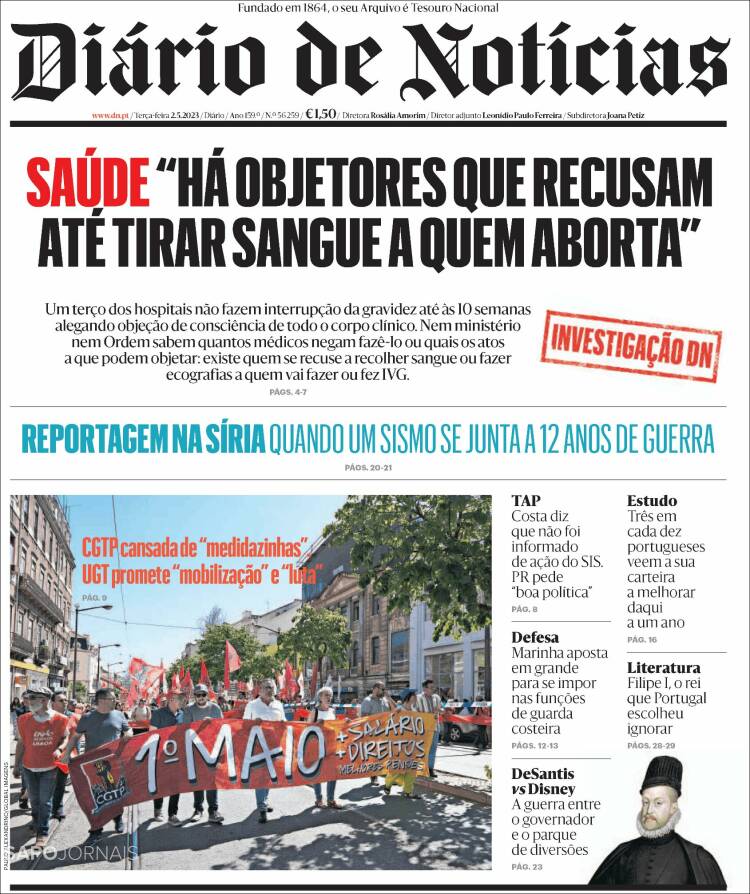 Portada de Diário de Noticias (Portugal)