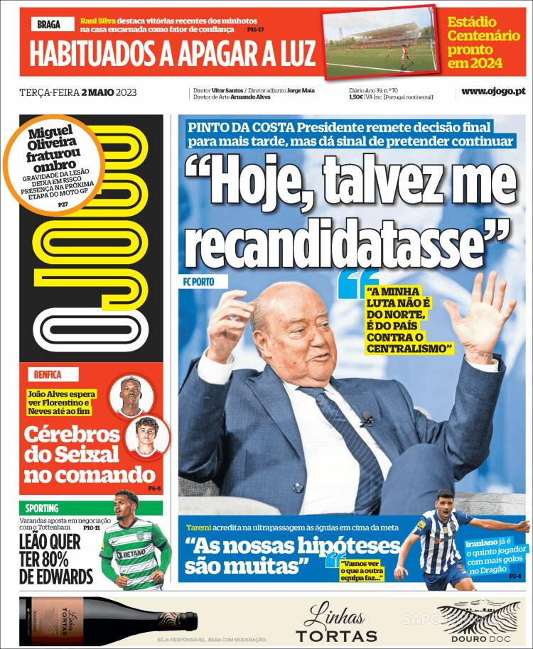 Portada de O Jogo (Portugal)