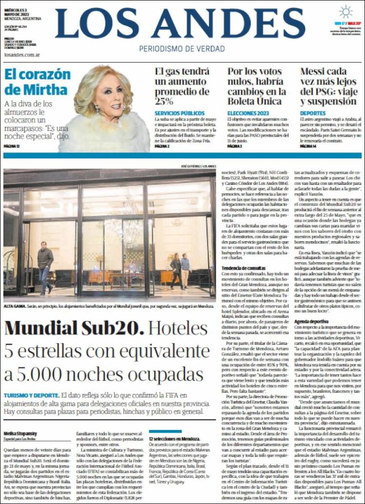 Portada de Los Andes - Mendoza (Argentina)