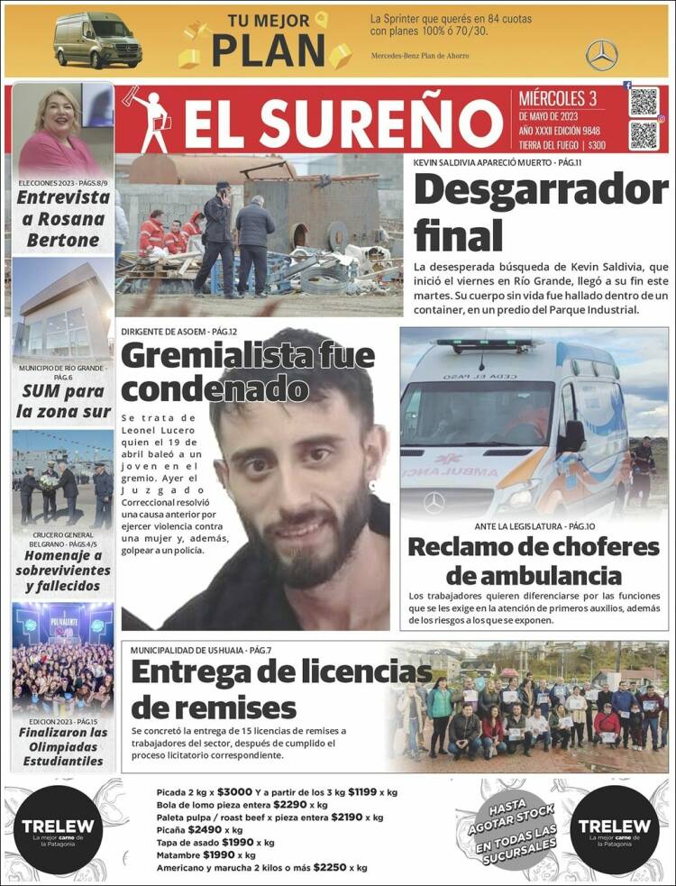 Portada de Diario El Sureño (Argentina)