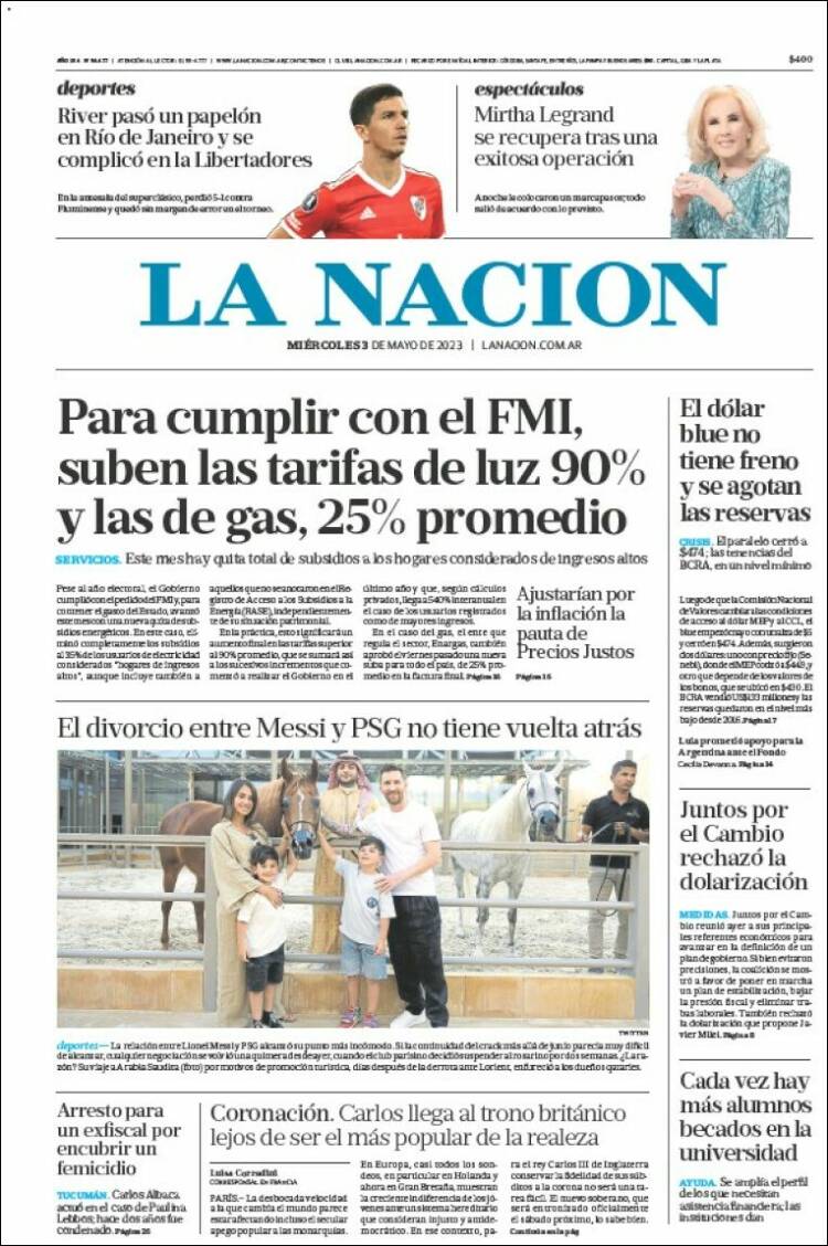 Portada de La Nación (Argentina)