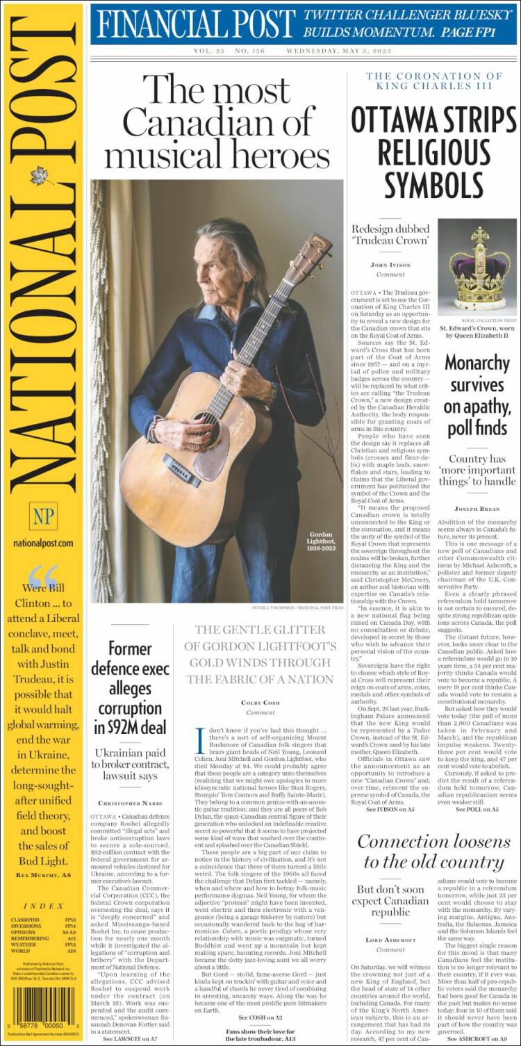 Portada de The National Post (Canadá)