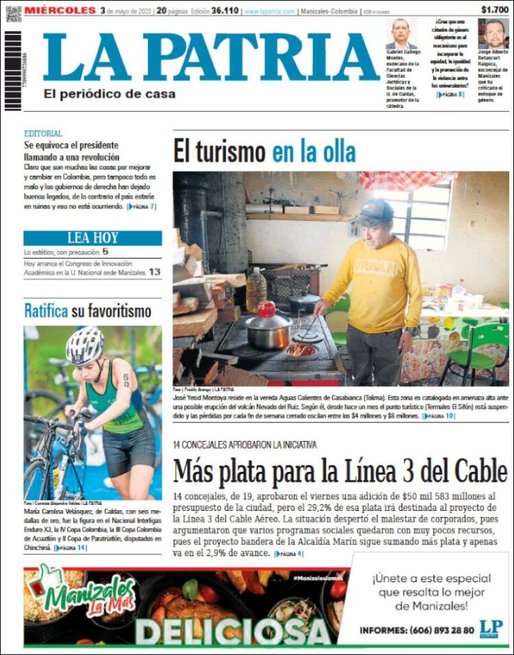 Portada de La Patria (Colombia)