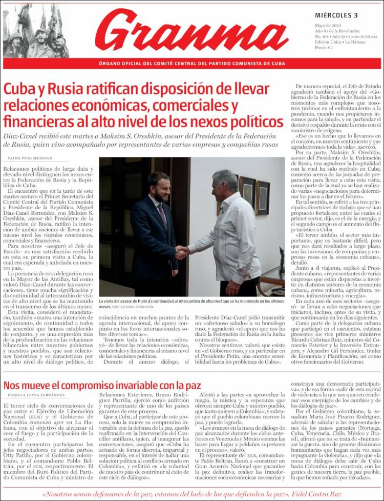 Portada de Granma (Cuba)