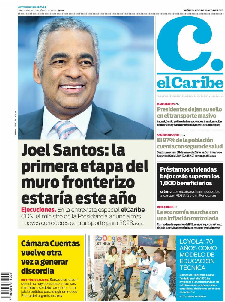 Portada de El Caribe (R. Dominicana)
