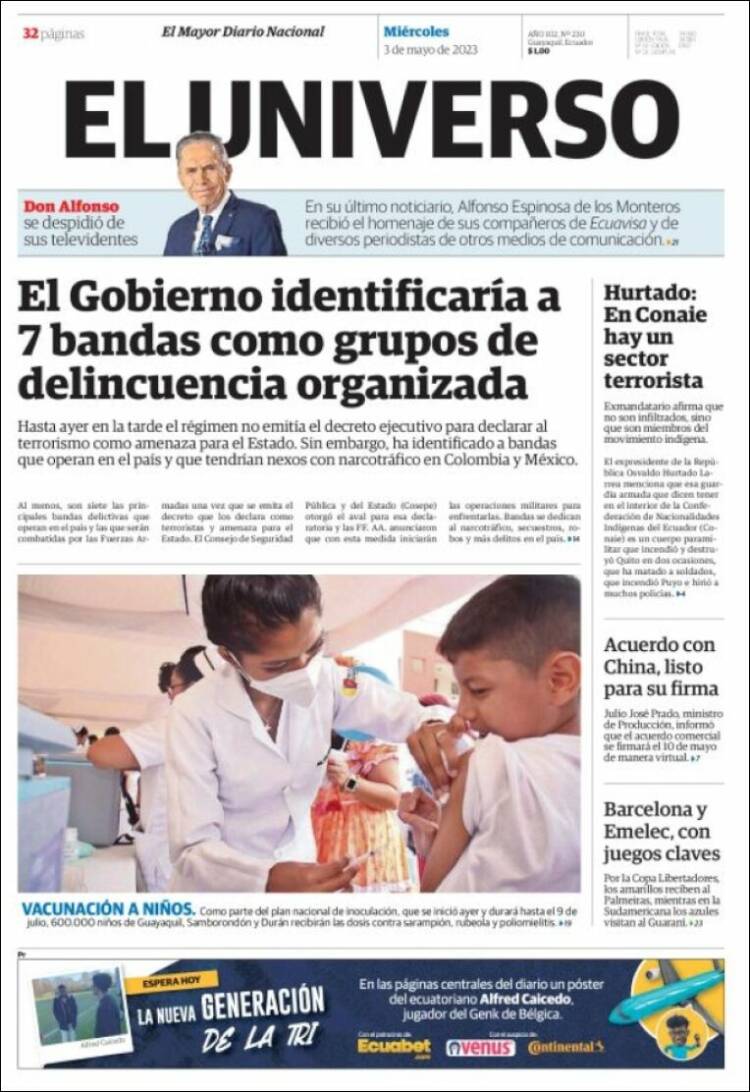 Portada de El Universo - Ecuador (Ecuador)