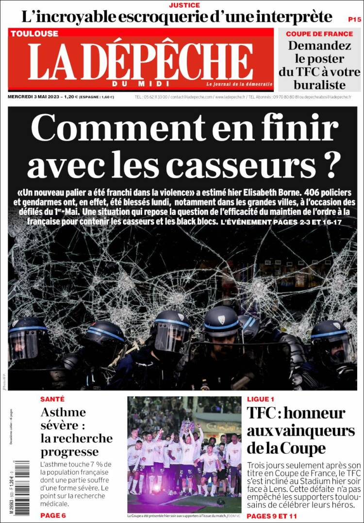 Portada de La Dépêche du Midi (Francia)