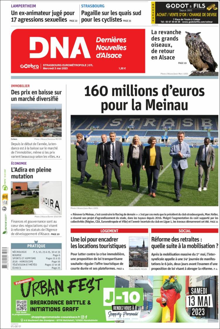 Portada de Les Dernières Nouvelles d'Alsace (Francia)