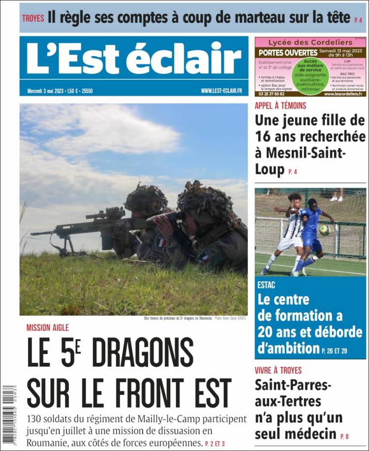 Portada de L'Est Eclair (Francia)