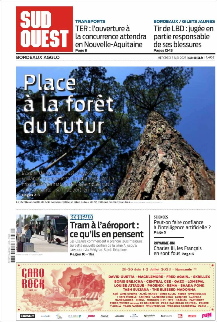 Portada de Sud Ouest (Francia)